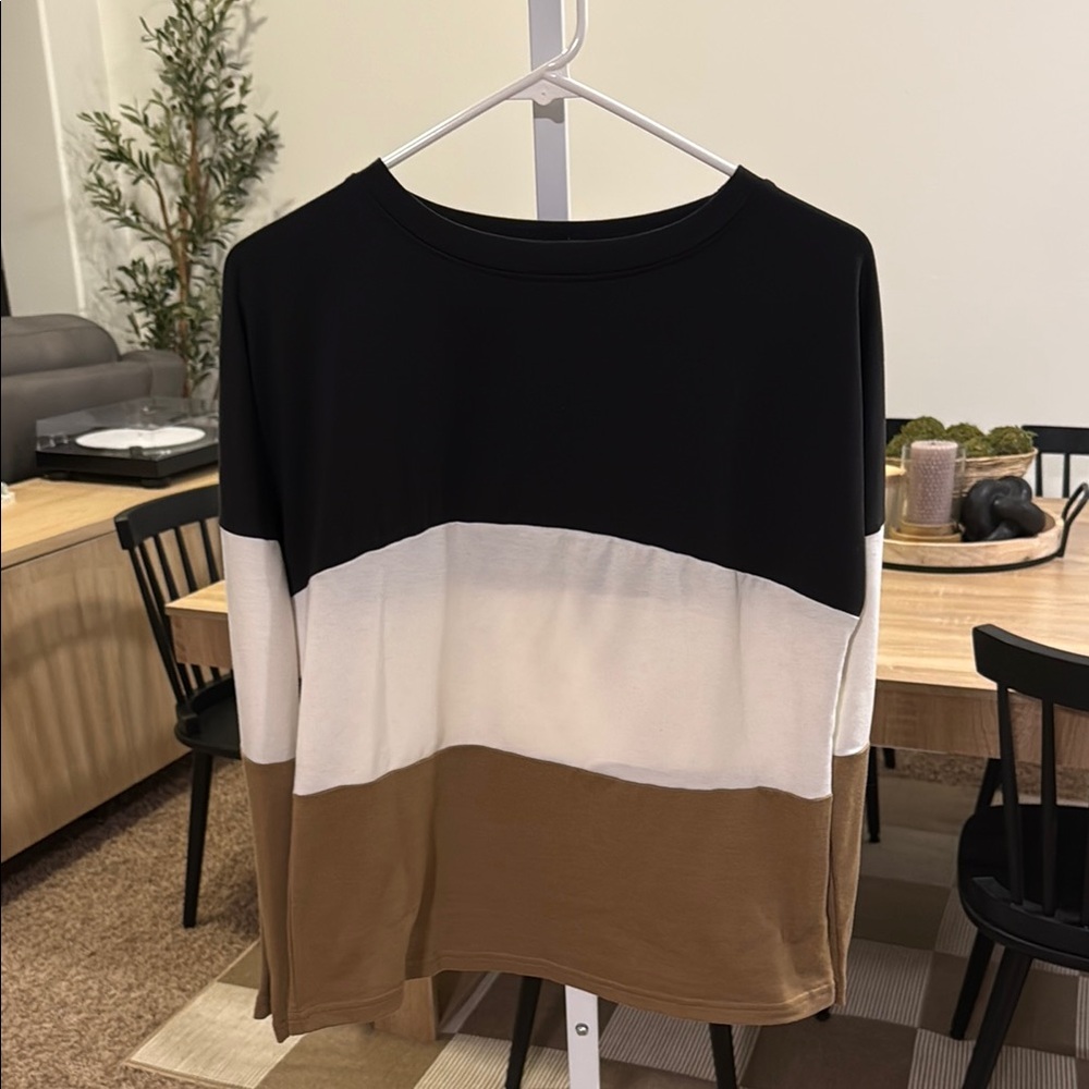 Colorblock Women's Top - Black, White, and Tan